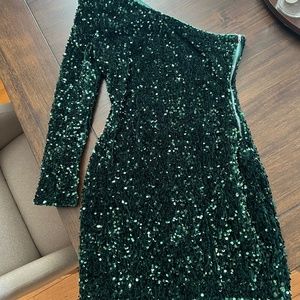 Emerald Green One Shoulder Sequin Party Dress